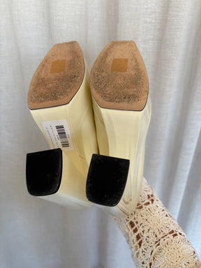 Jimmy Choo White Patent Platform Pumps, 39.5