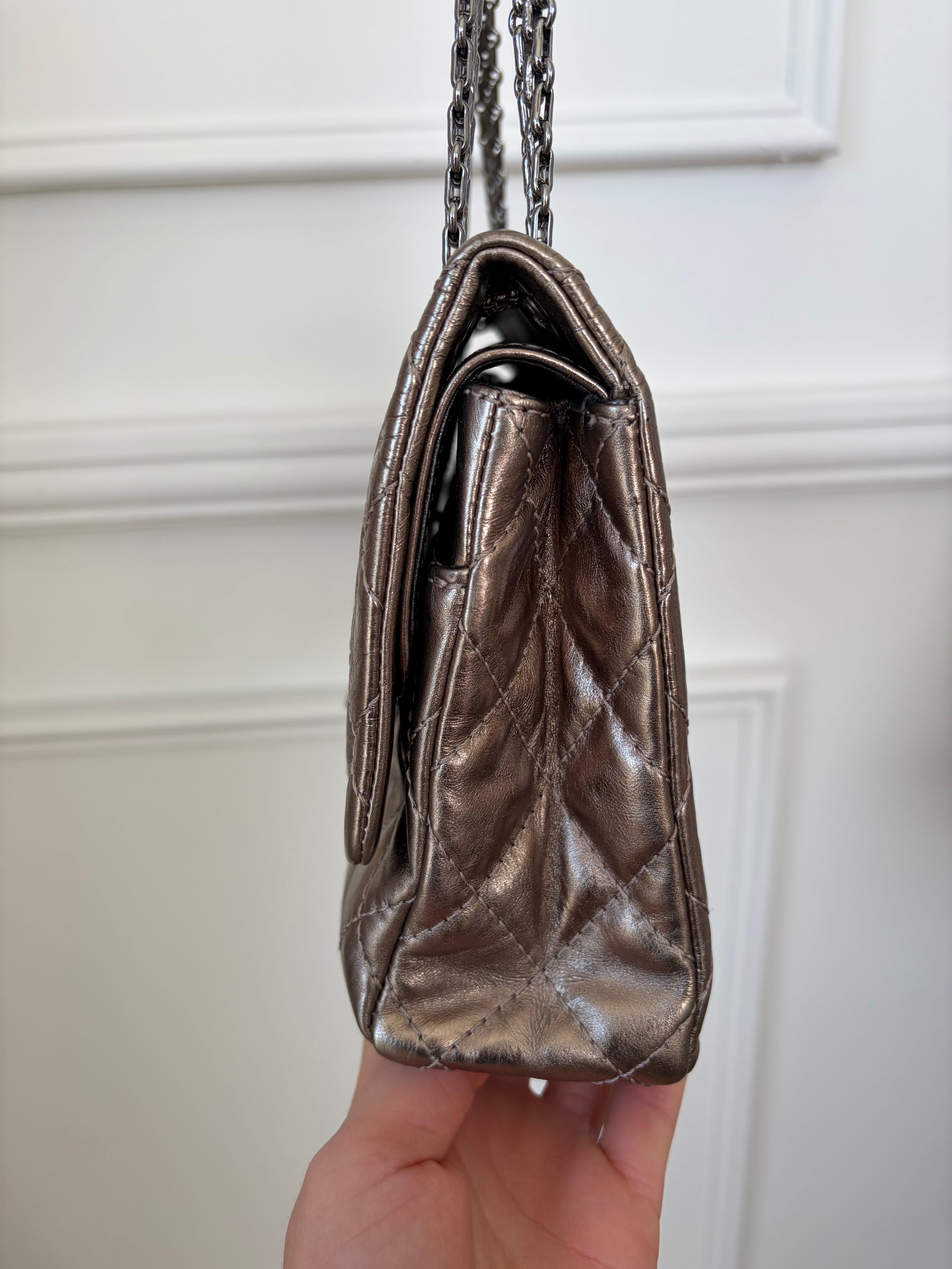 Chanel Pewter Crinkle Leather Reissue 2.55 Flap