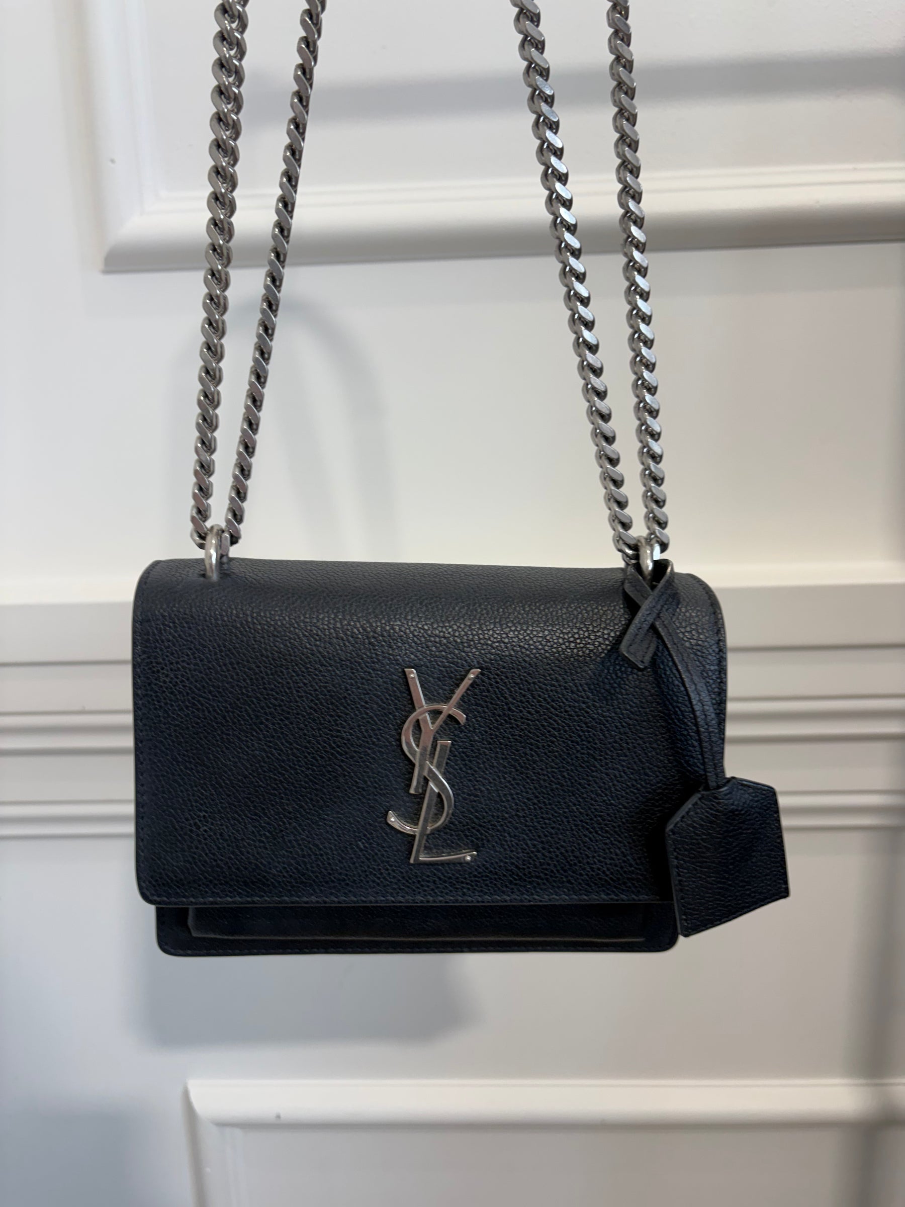 Saint Laurent Small Sunset Bag Black Grained Leather
