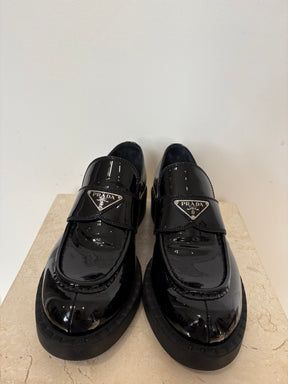 Prada Black Patent Leather Chunky Loafer, 41