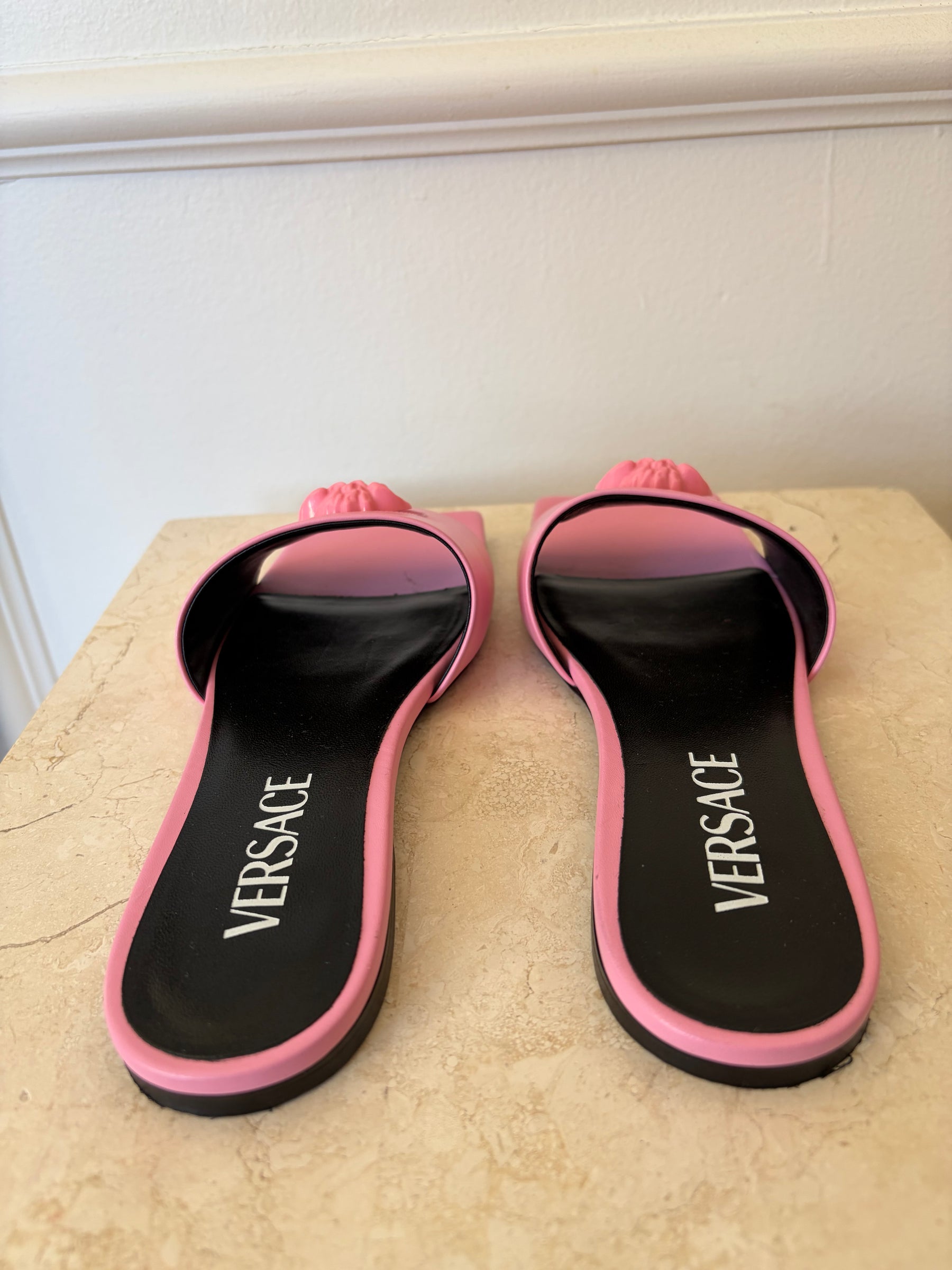Versace Pink Madusa Head Slides, 35
