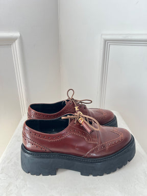 Céline Brown Leather Platform Brogues, 39