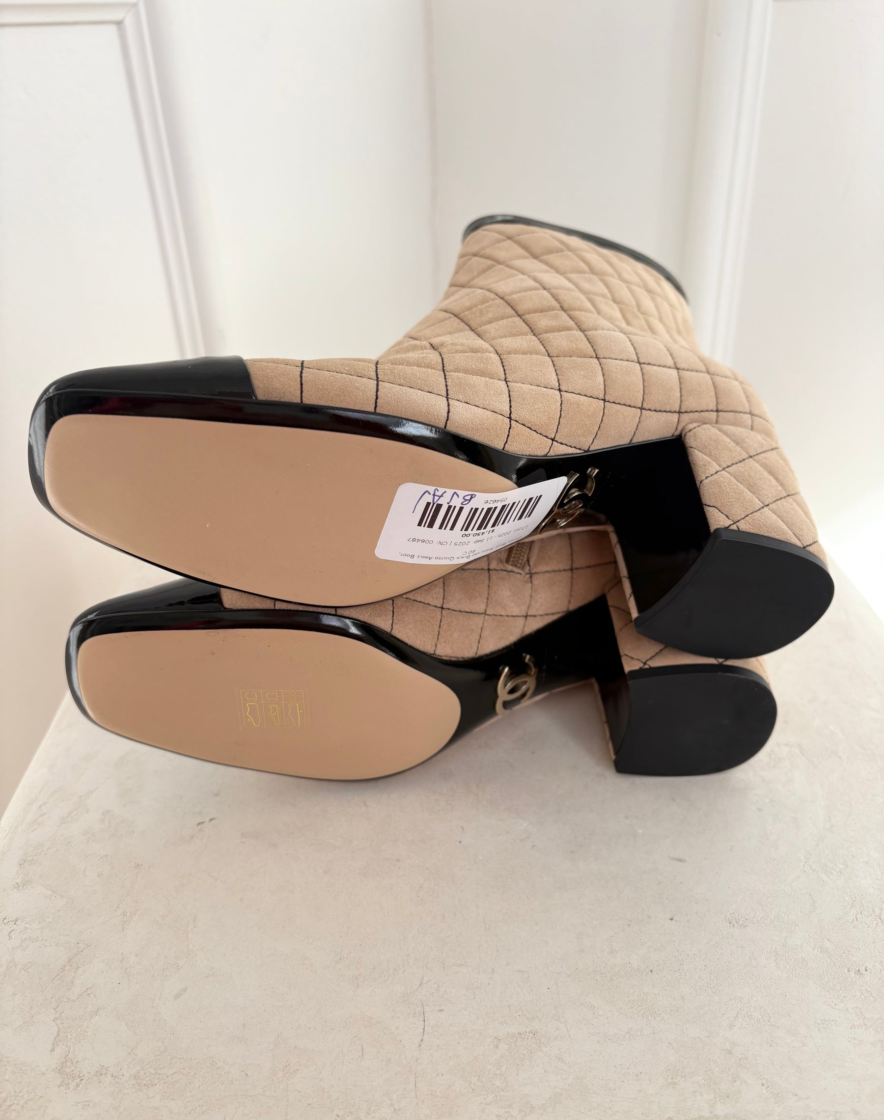 Chanel Beige Suede and Black Quilted Ankle Boot, 40 C