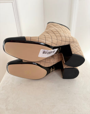 Chanel Beige Suede and Black Quilted Ankle Boot, 40 C