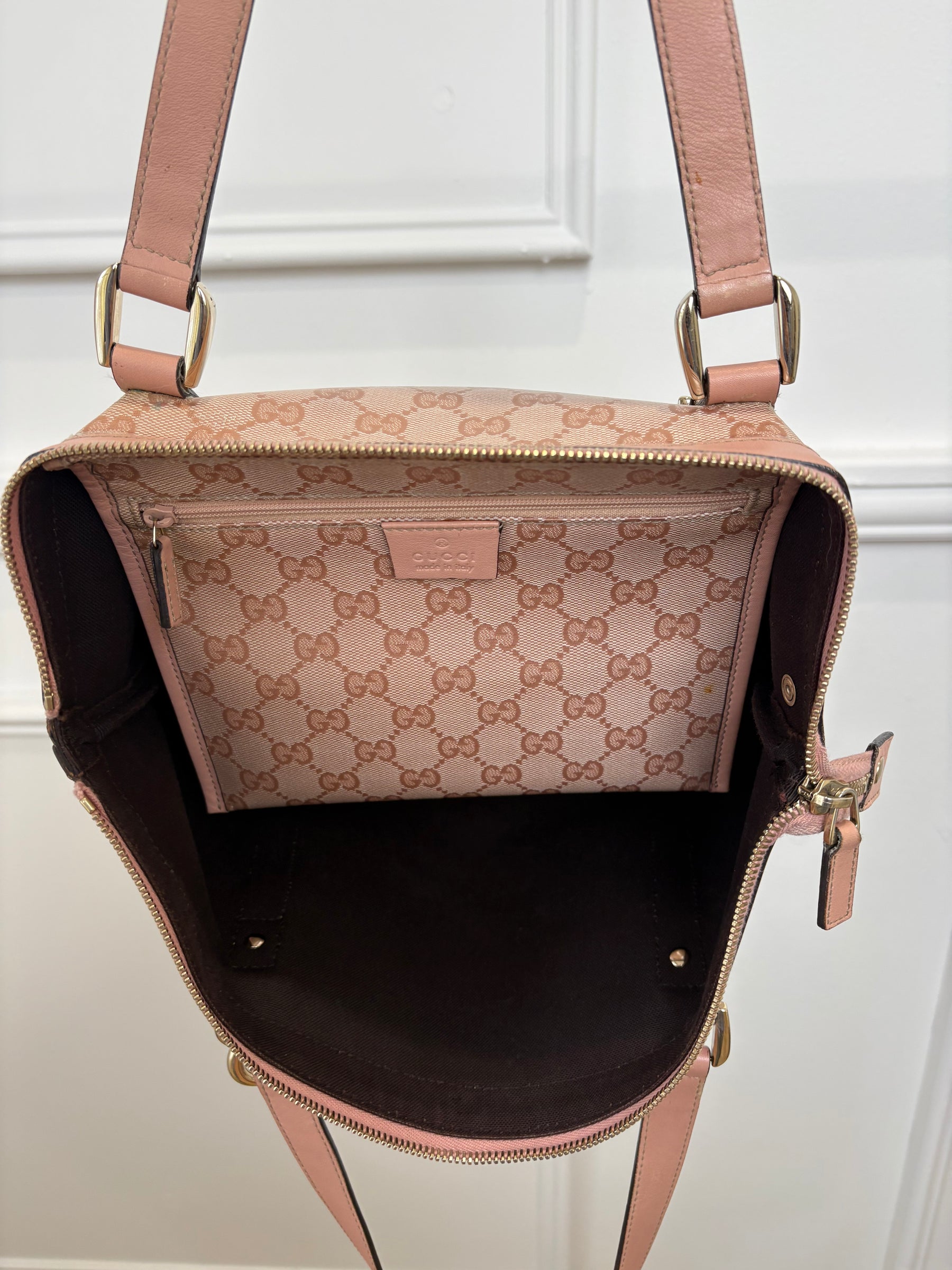 Gucci Pink Coated Canvas Monogram Medium Abbey Tote