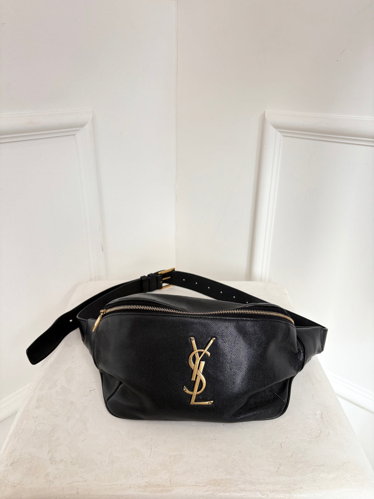 Saint Laurent Monogram Belt Bag Black Grained Leather