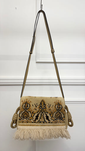 Loewe Tapestry Print Suede Fringed Flamenco Bag