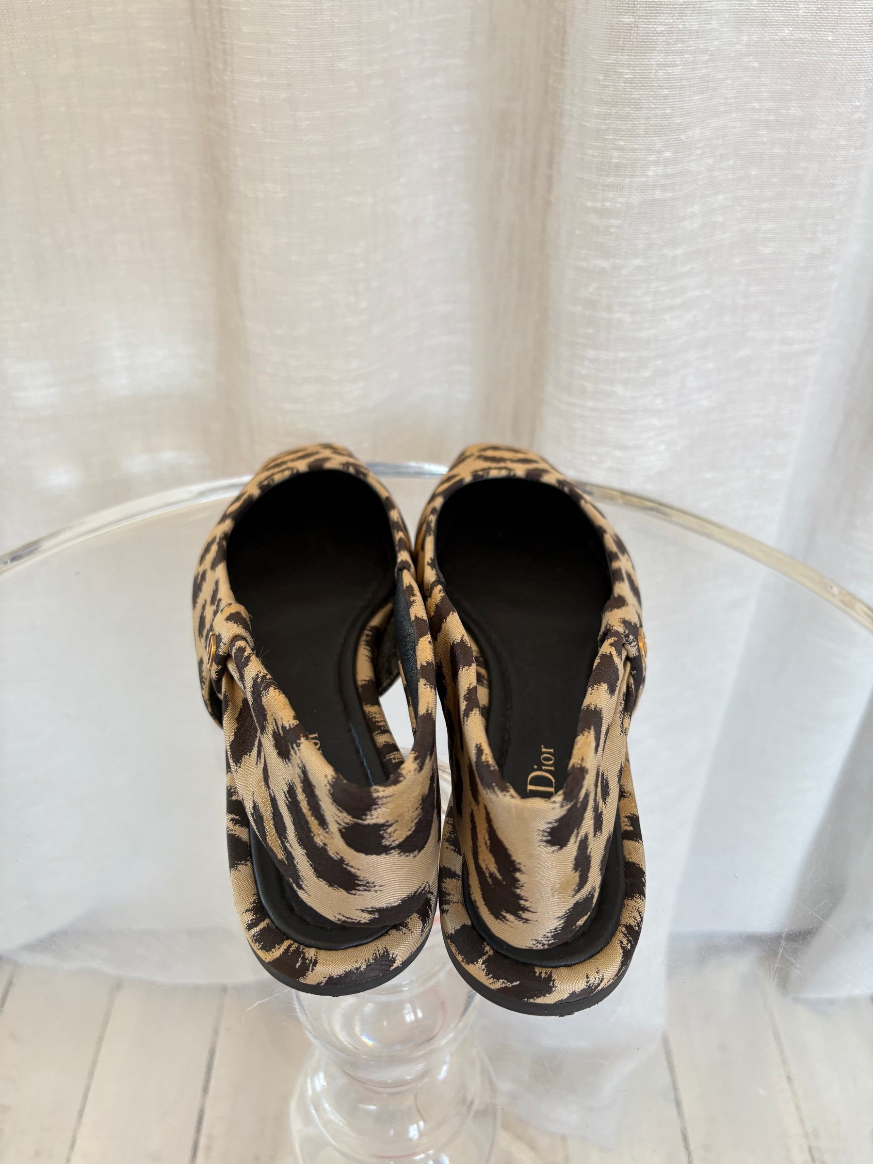 Dior Leopard Print Slingback Flats, 39.5