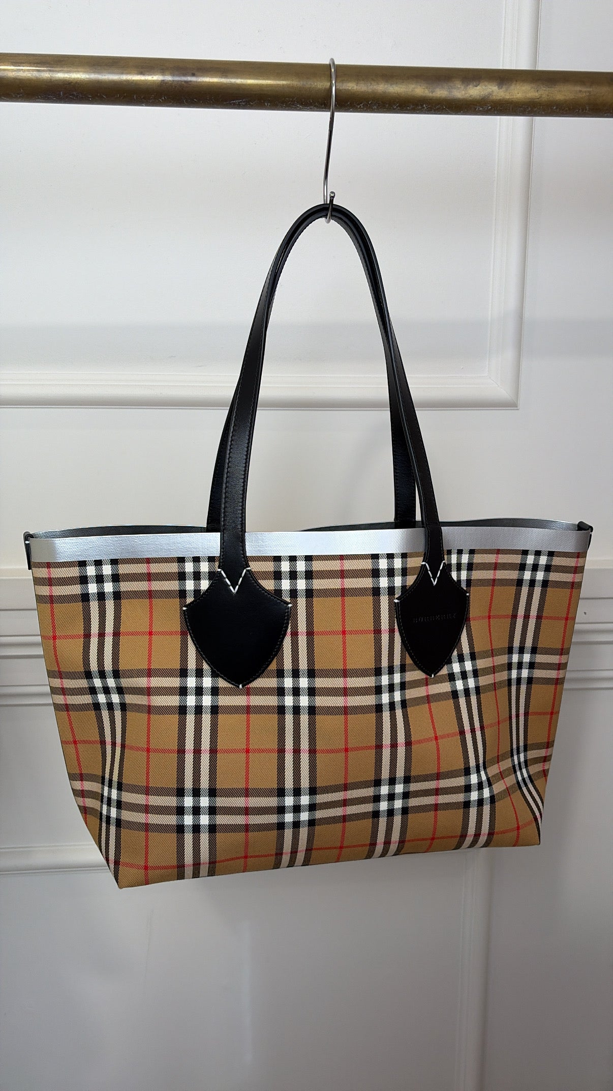 Burberry Beige Canvas Giant Check Tote