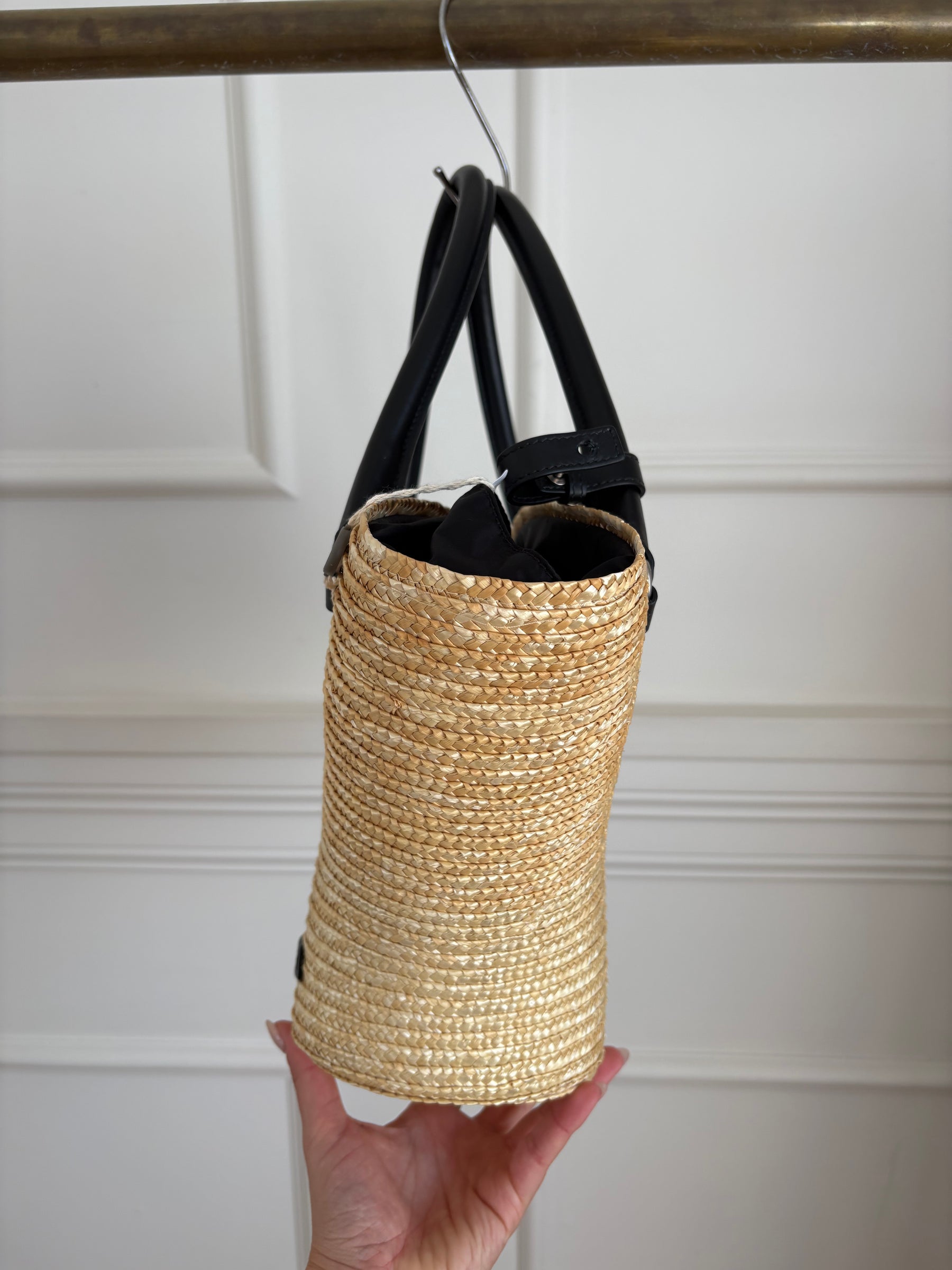 Balenciaga Raffia and Black Leather Mini Beach Tote