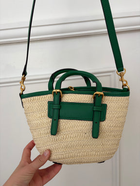 Oroton Camille Straw Small Tote Natural And Green