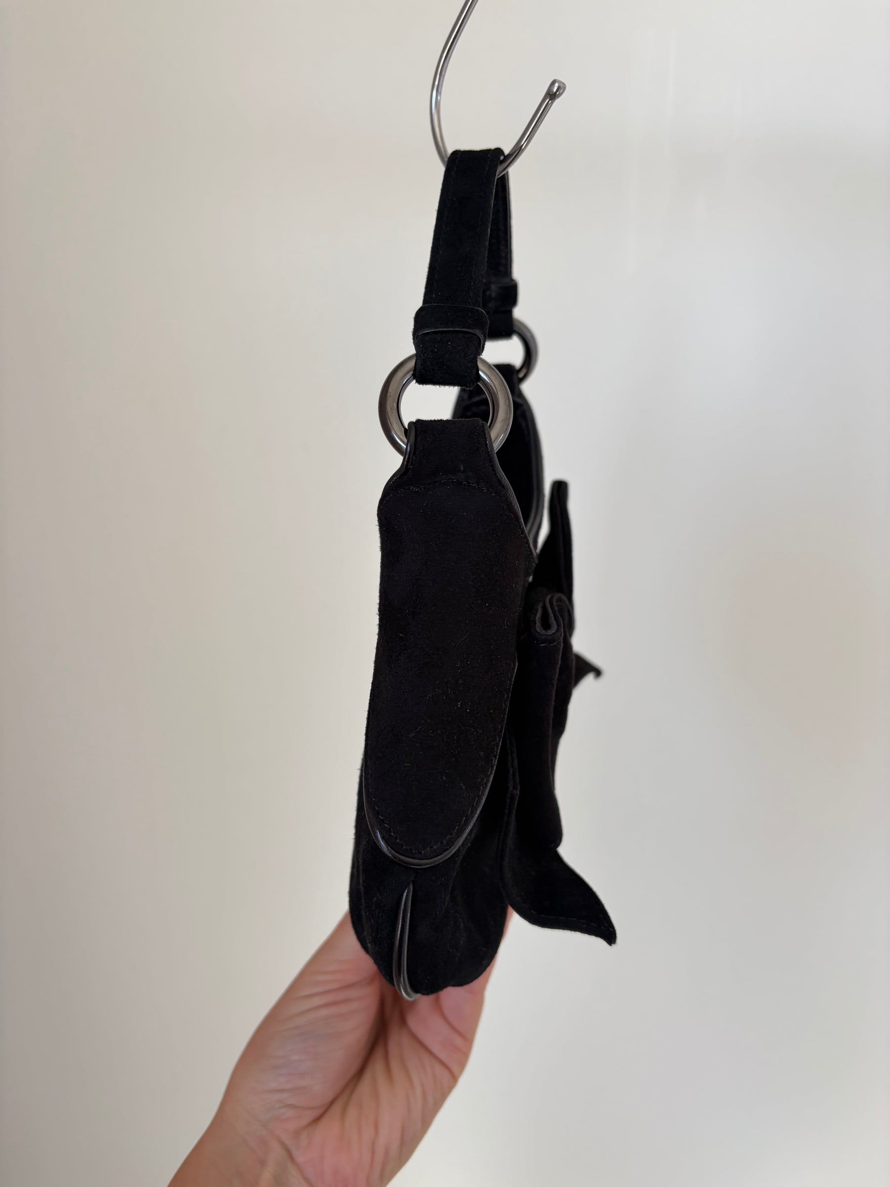 Moschino Black Suede Bow Front Mini Bag