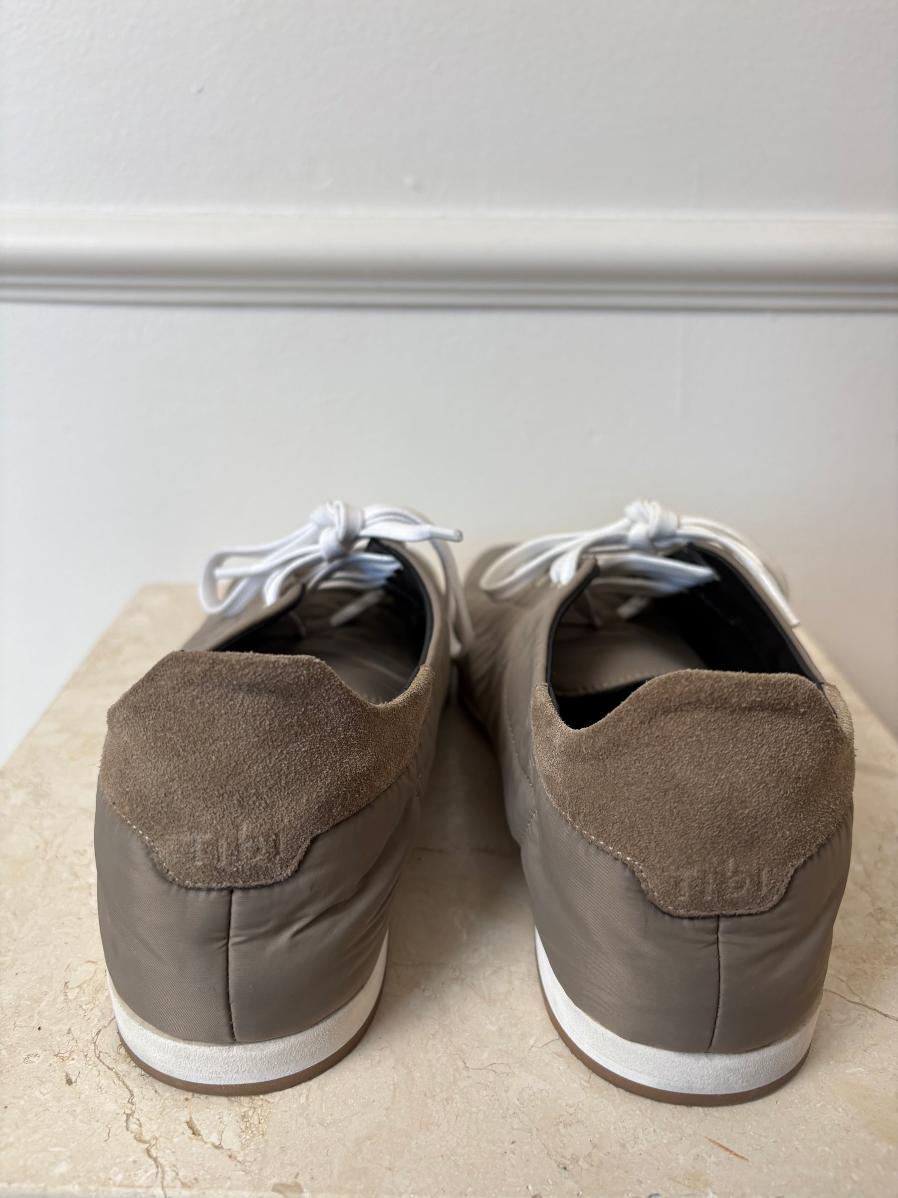 Tibi Taupe Nylon Square Toe Sneakers, 37.5