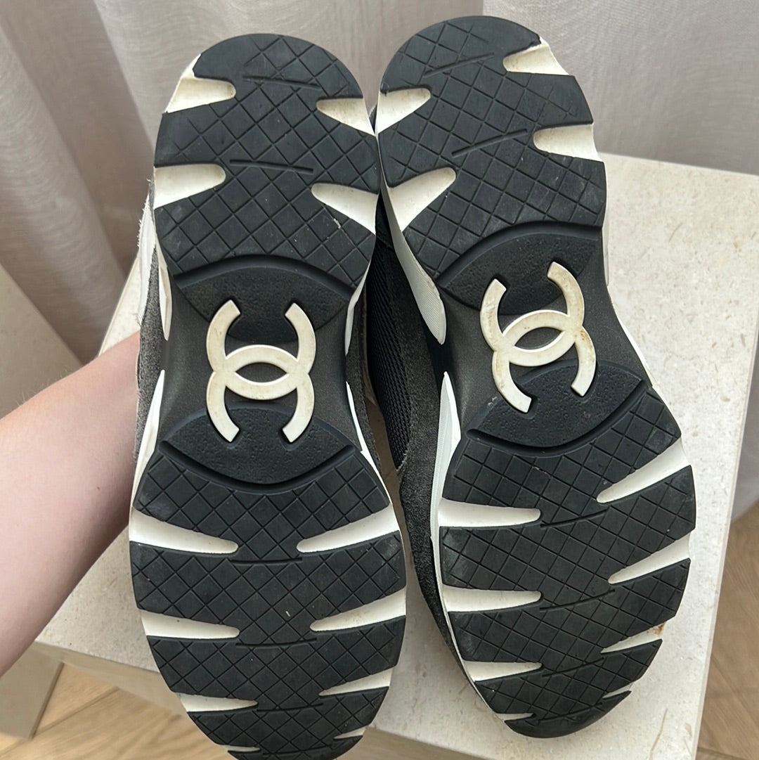 Chanel Grey White CC Sneakers, 37.5