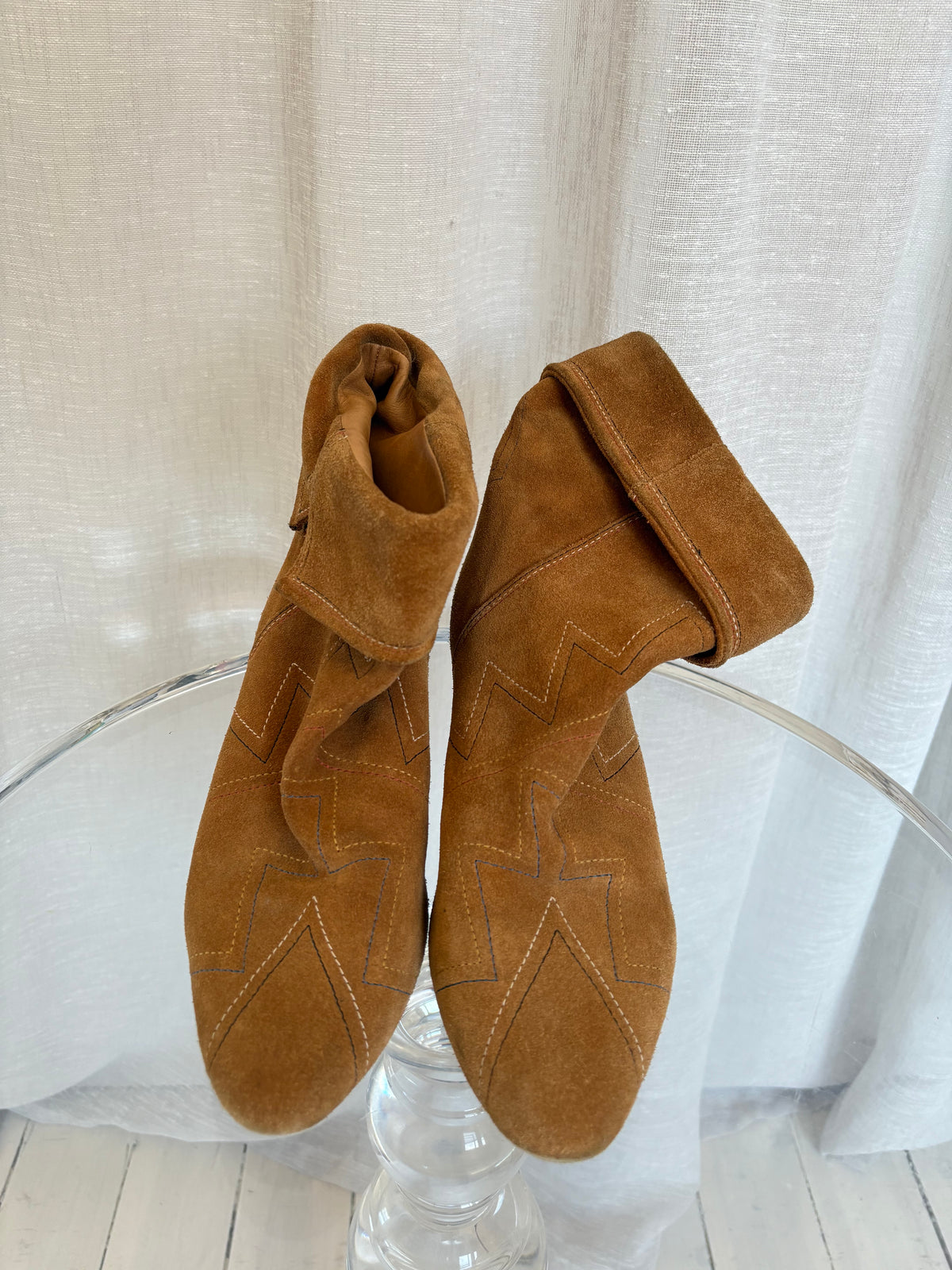 Isabel Marant Tan Suede Multi Top Stitch Ankle Boots, 40