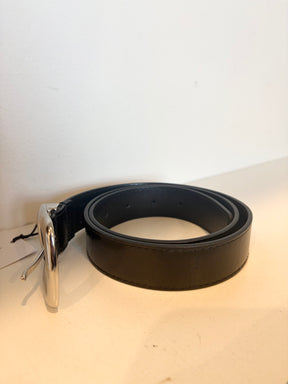 Maje Black Leather Belt with Silver Buckle, 1