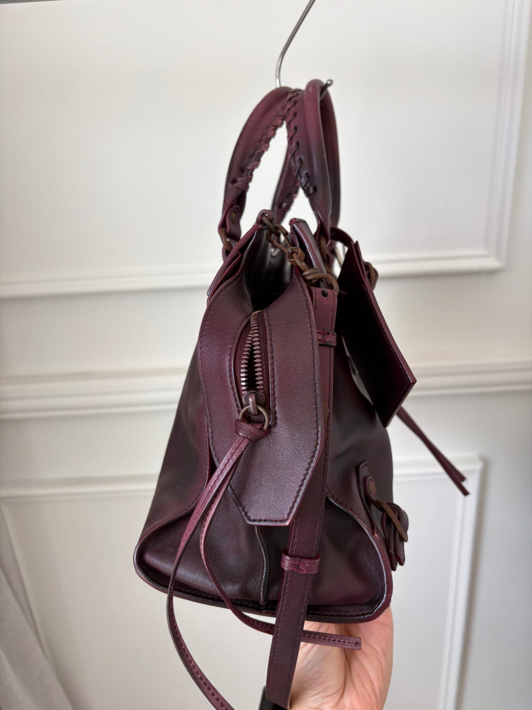 Balenciaga Neo Classic Medium City Bag in Burgundy Distressed Leather