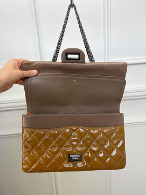 Chanel Reissue 2.55 Patent Bag Silver Hardware In Whiskey
