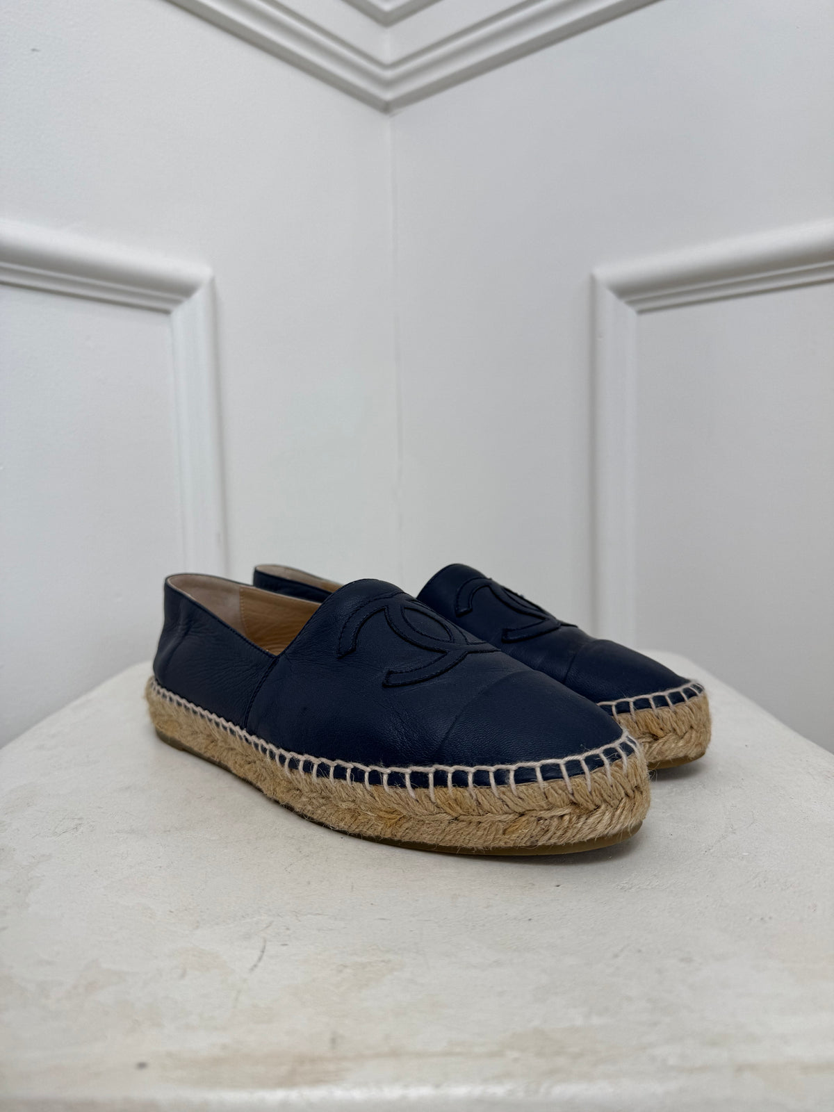 Chanel Navy Leather Espadrilles, 37