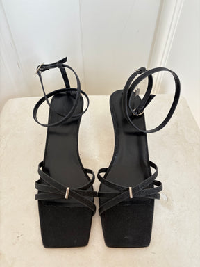 By Far Black Glitter Strappy Kitten Heels, 38