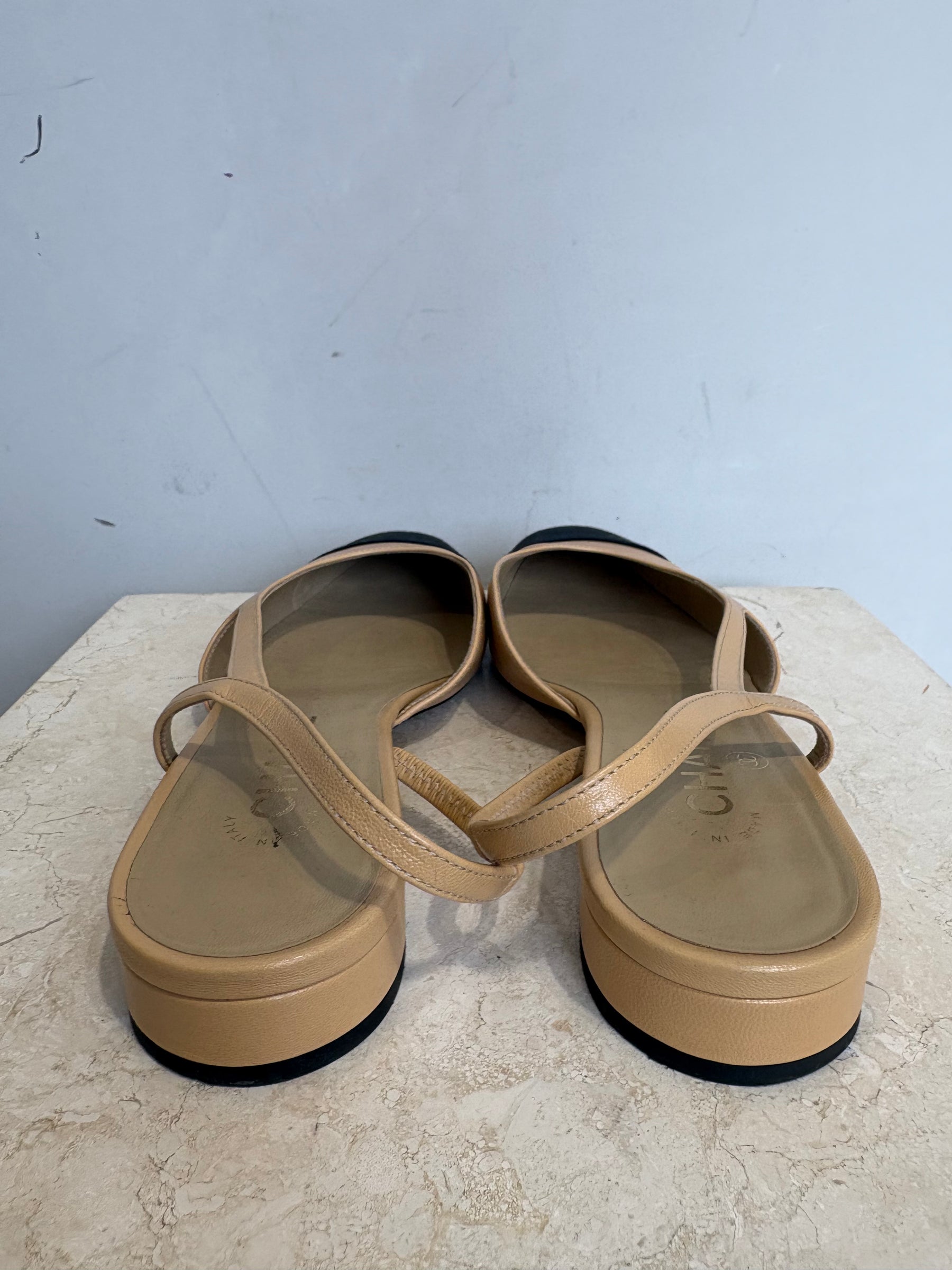 CHANEL Beige Sling Back With Black Toe, 37.5C