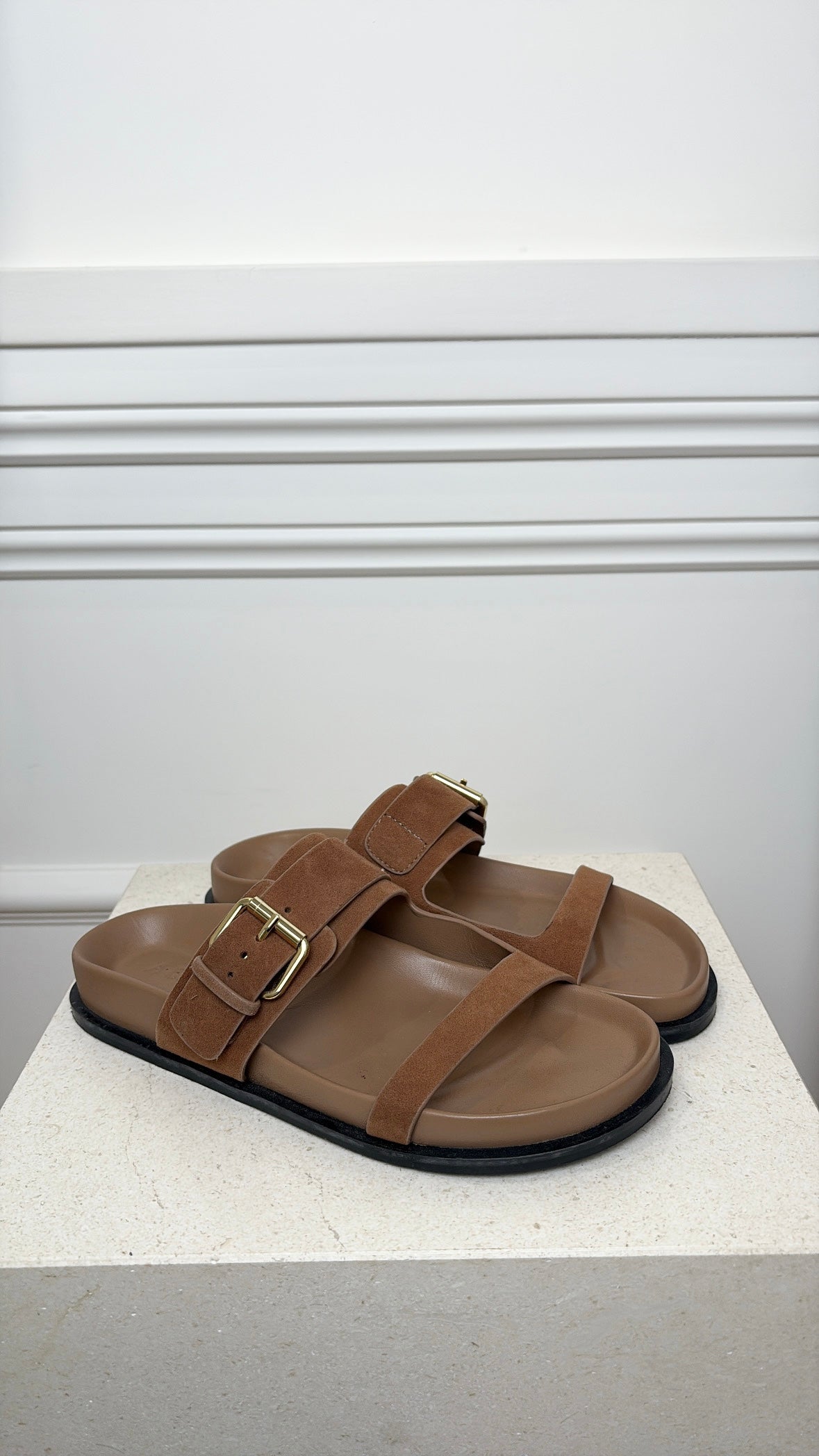 a.emery Tan Suede Slides, 37