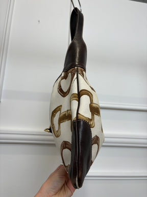Gucci Dark Brown Leather and Canvas Horsebit Print Jackie