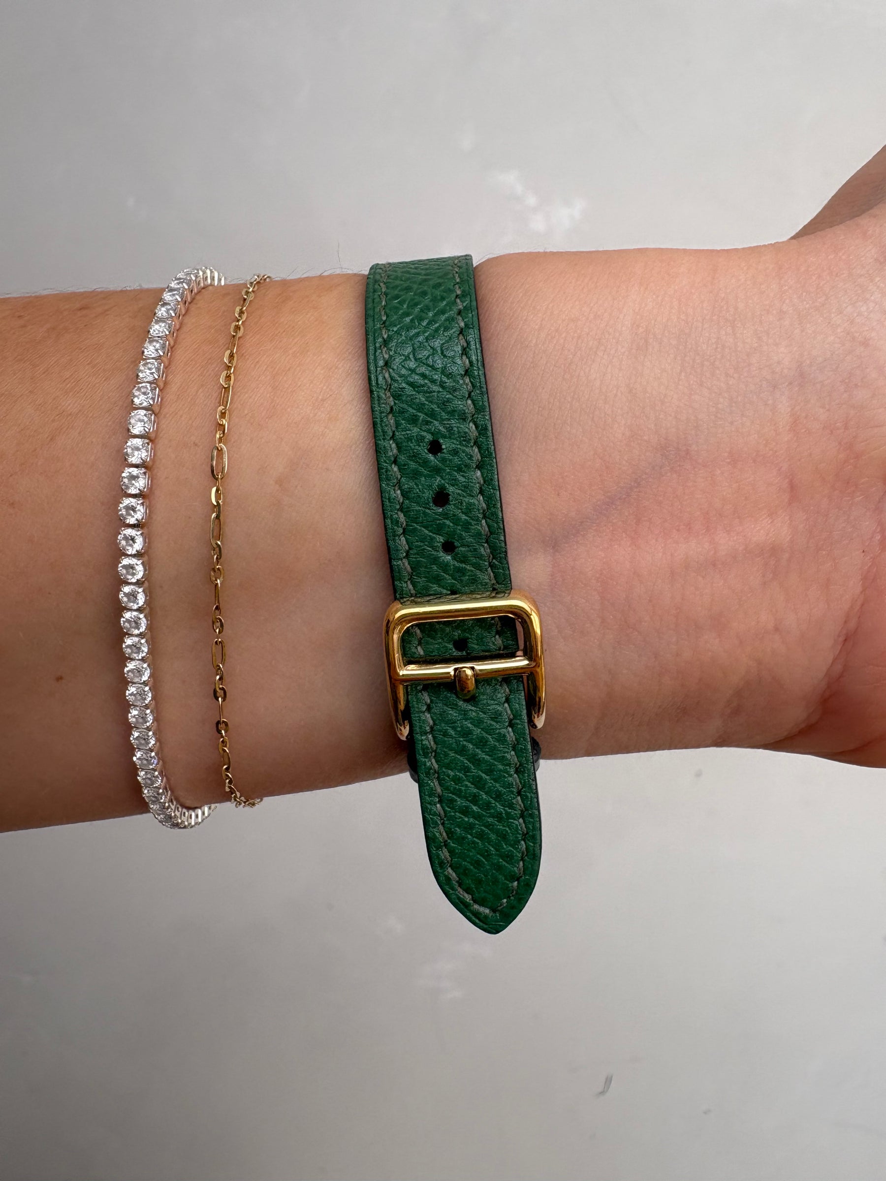 Hermes Kelly Watch In Green Gold
