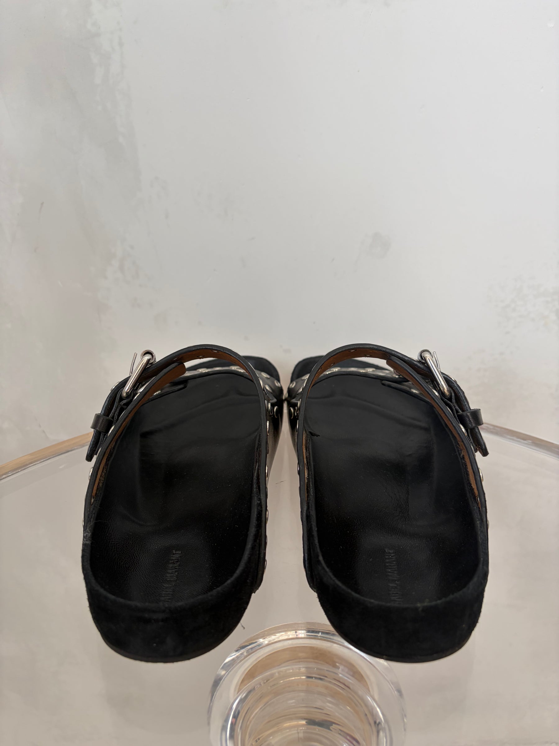 Isabel Marant Black Leather Studded Slides, 36