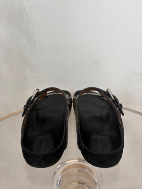 Isabel Marant Black Leather Studded Slides, 36