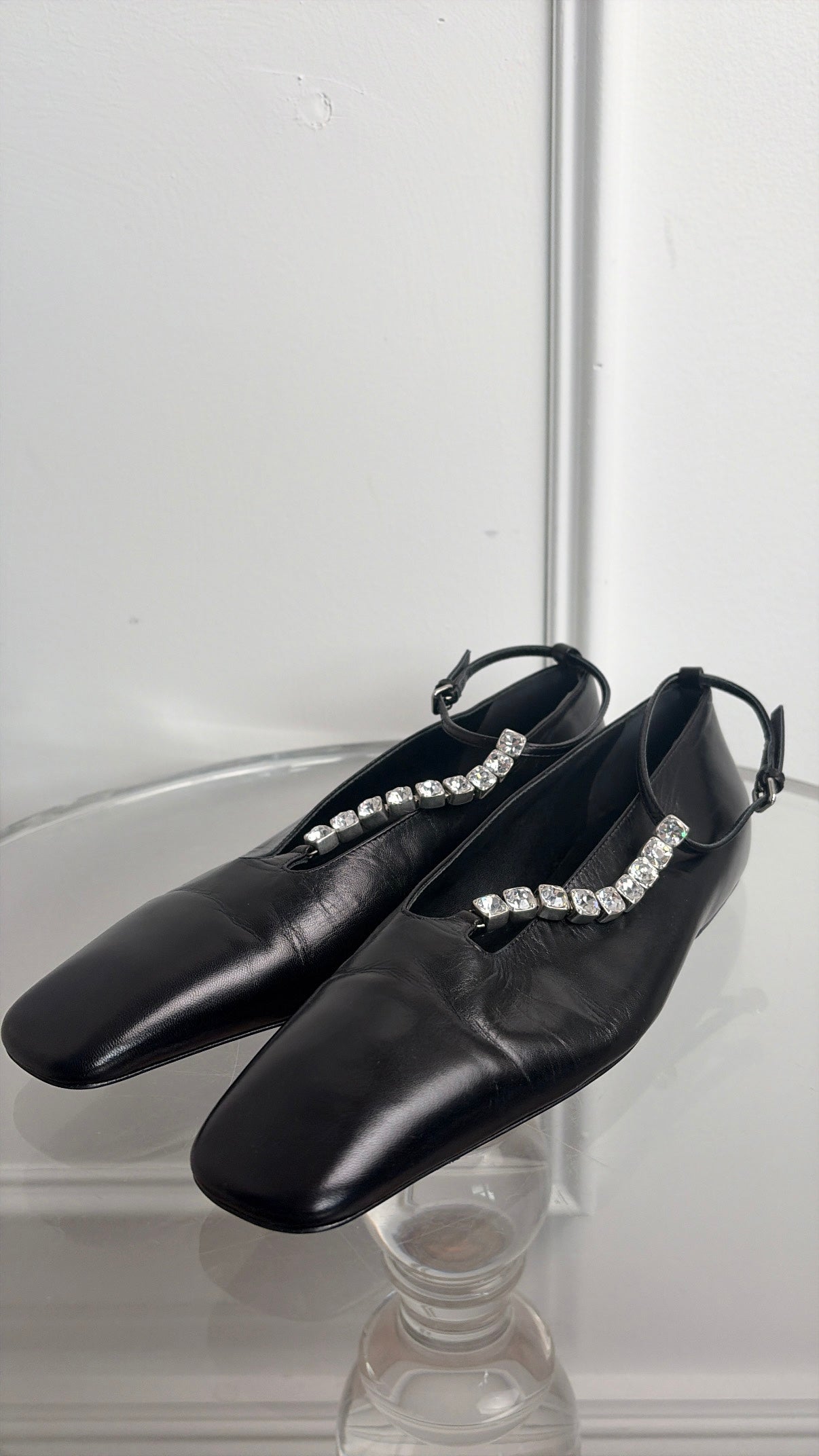 Jill Sandler rystal Embellished Leather Ballet Flats In Black, 36.5