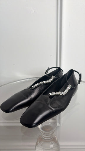 Jill Sandler rystal Embellished Leather Ballet Flats In Black, 36.5