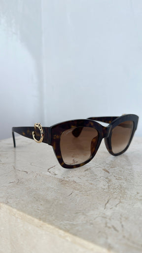 Cartier Tortoiseshell Oversized Square Panthere Sunglasses