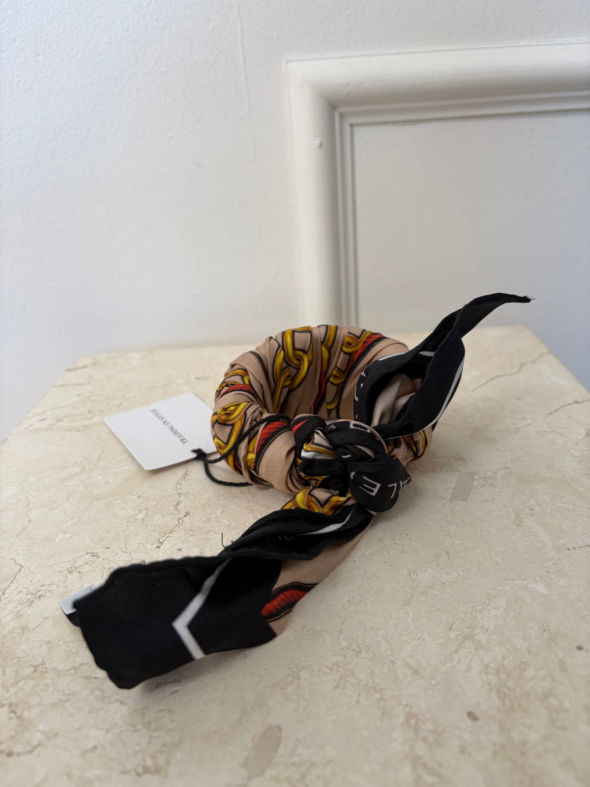 Balenciaga Beige and Black Silk Wrapped Cuff