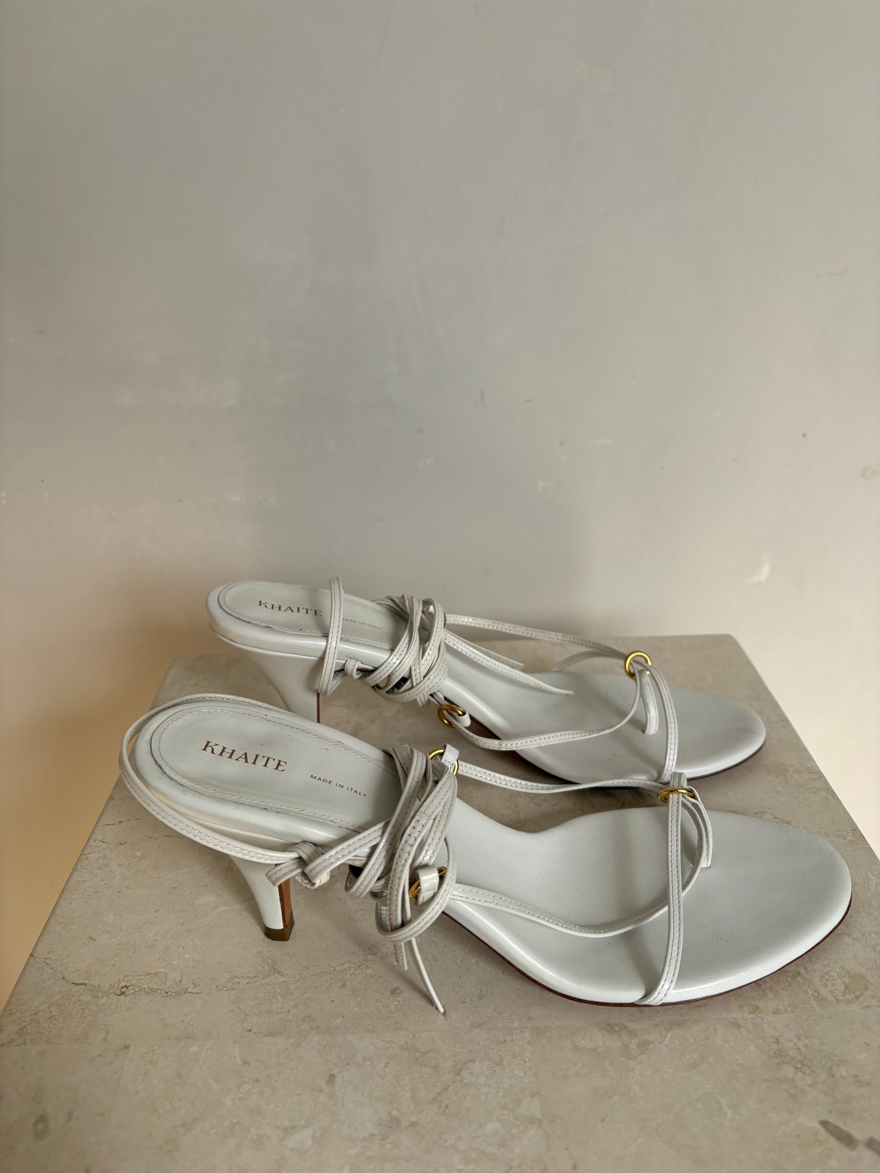 Khaite White Strappy Sandal, 37.5