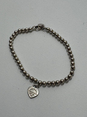 Tiffany Enamel Heart Silver Bead Bracelet