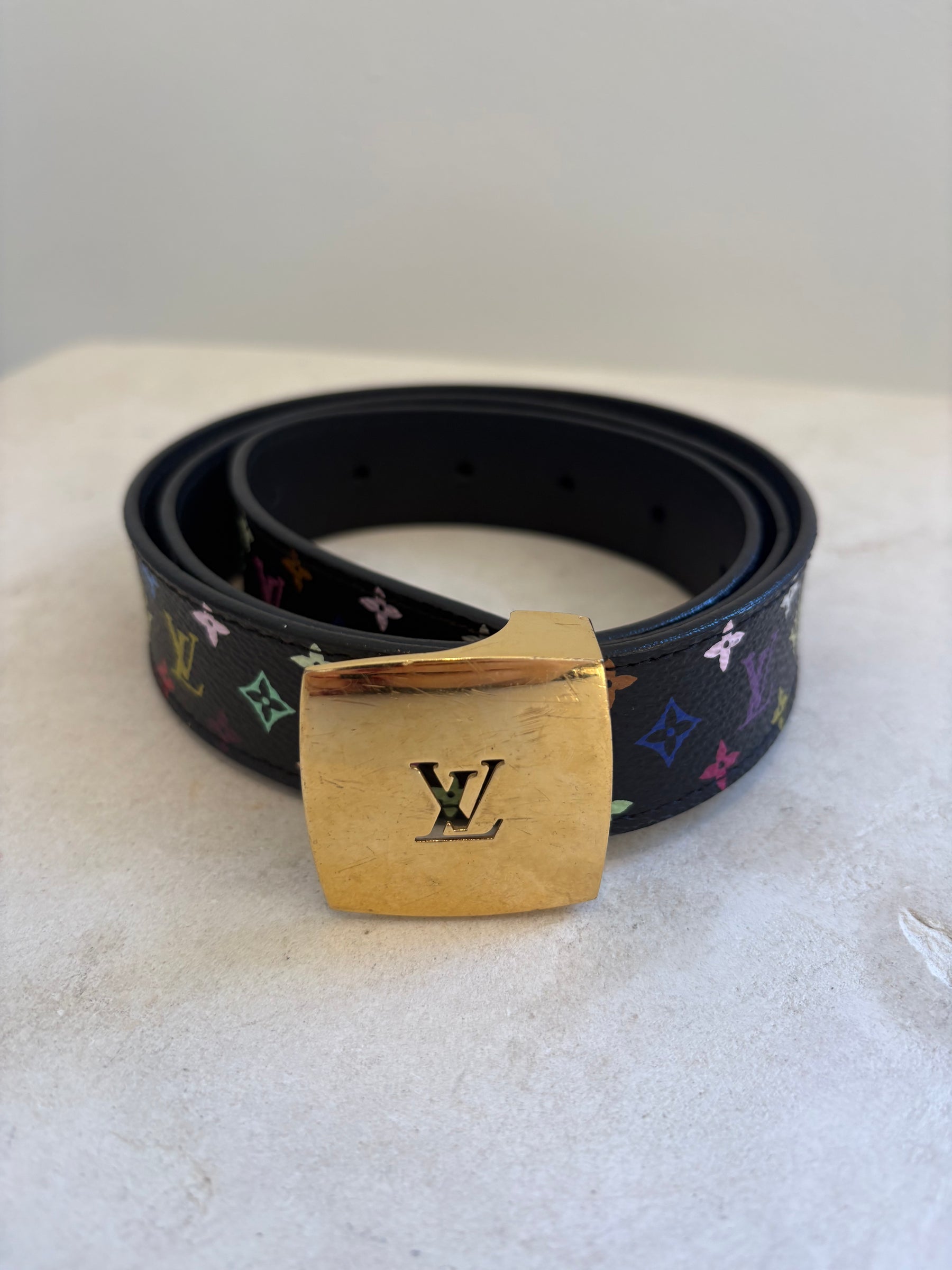 Louis Vuitton X Takashi Murakami Monogram Belt In Black, 90cm