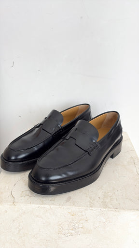 Hèrmes Black Leather 'Hour' H Logo Loafer, 38