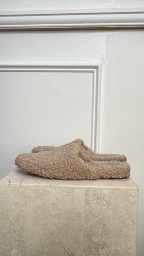 Balenciaga Blush Shearling Slippers, 39