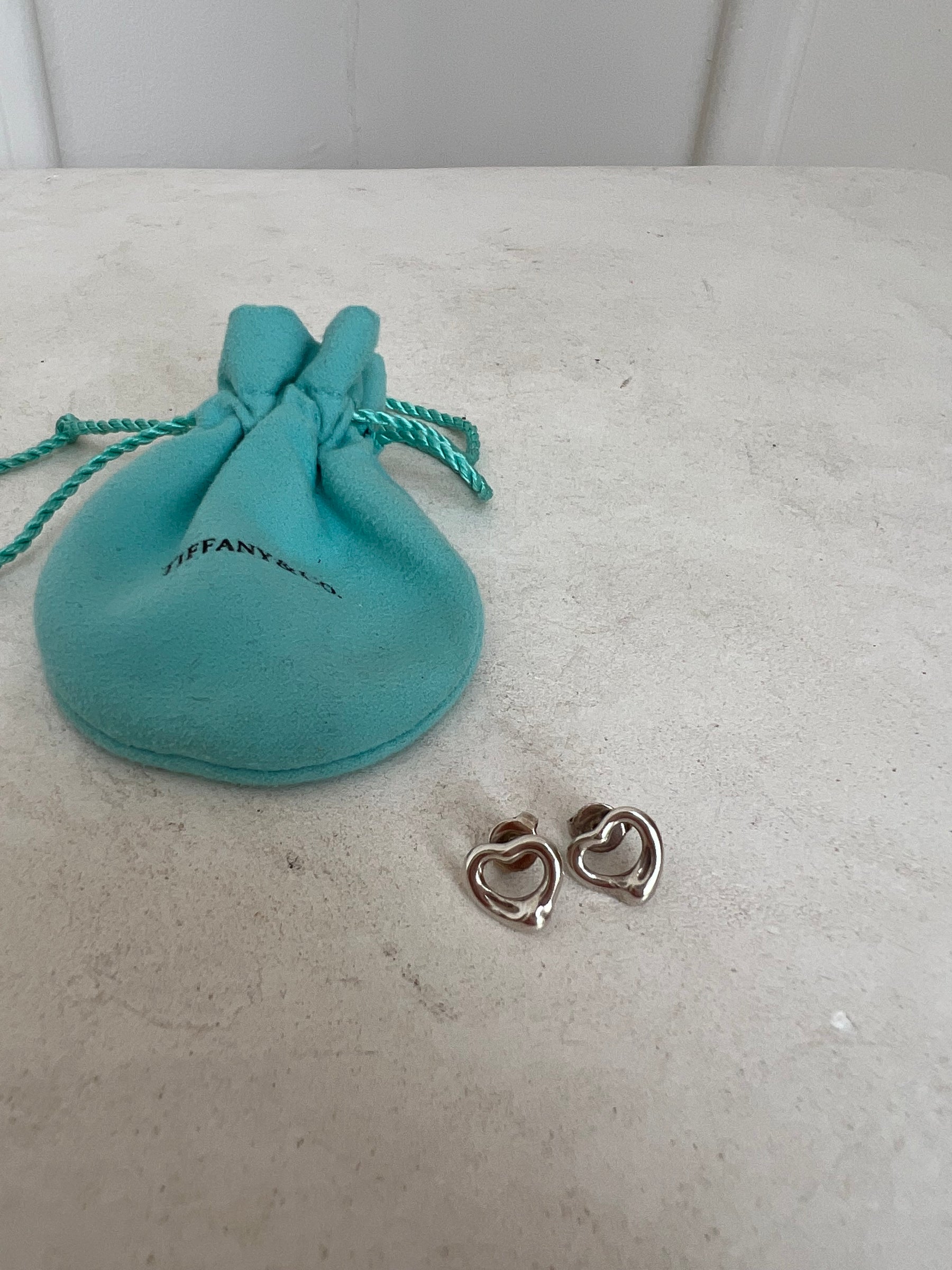 Tiffany & Co. Open Heart Stud Earrings Sterling Silver 925