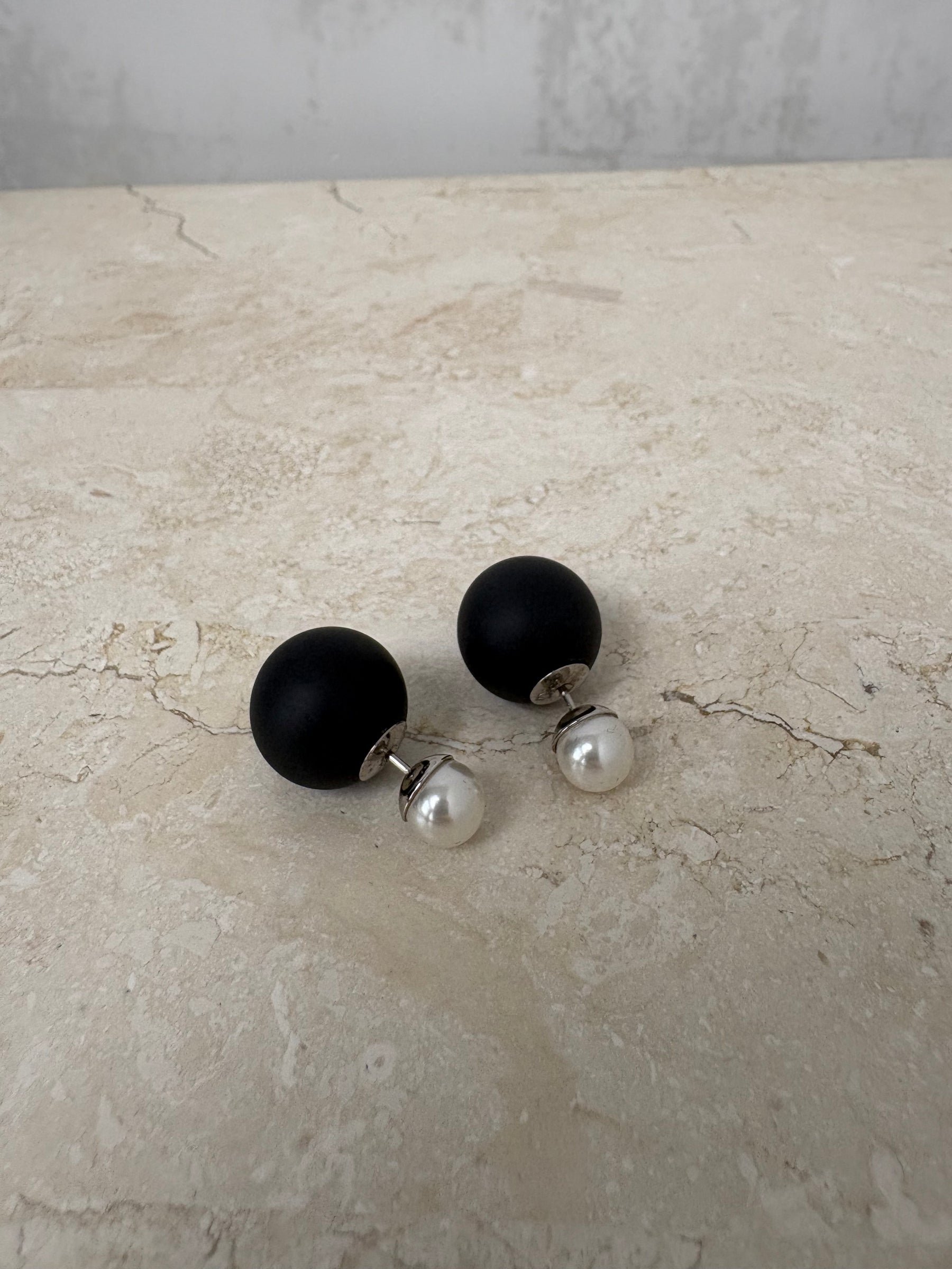 Dior Matte Black and Pearl Triables Earrings