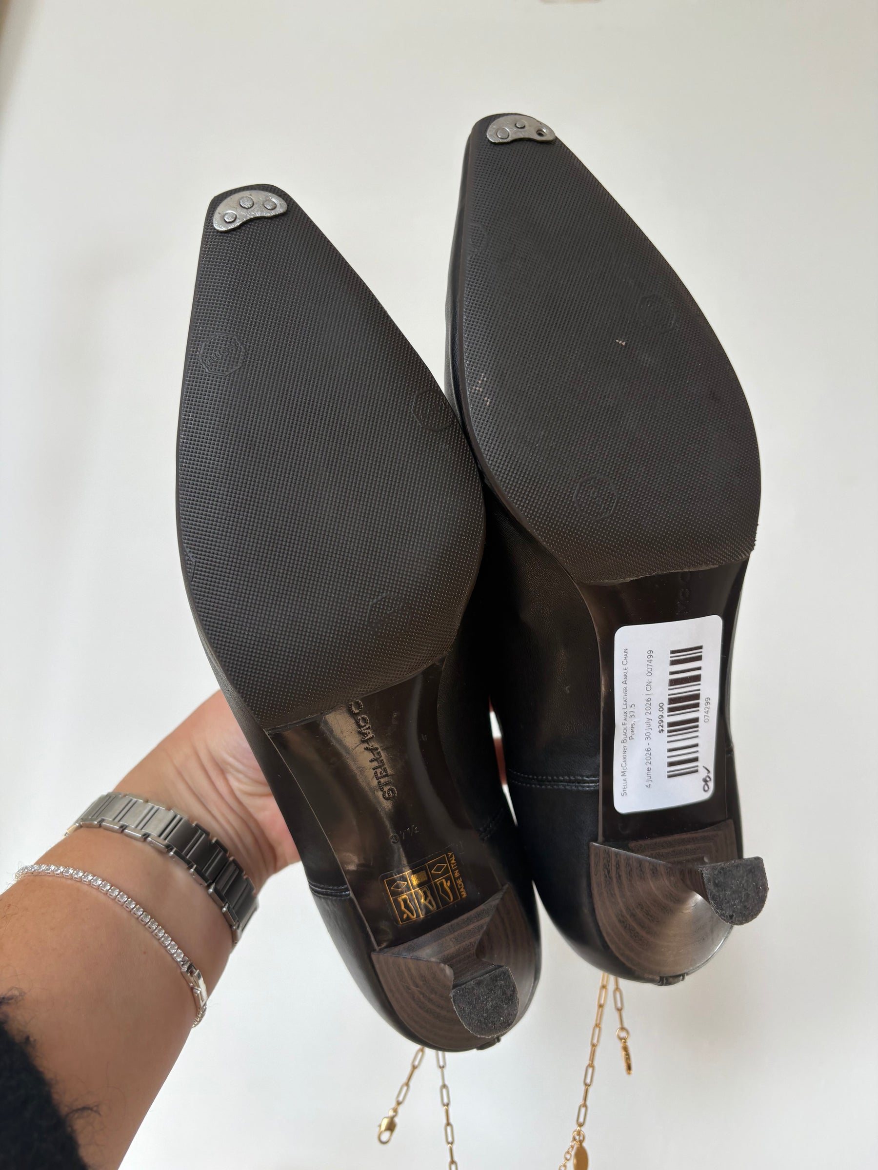 Stella McCartney Black Faux Leather Ankle Chain Pumps, 37.5