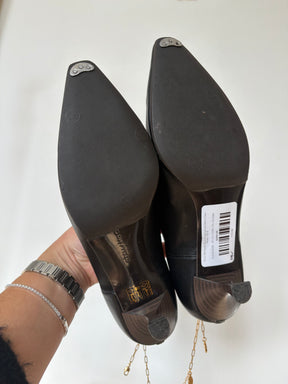 Stella McCartney Black Faux Leather Ankle Chain Pumps, 37.5