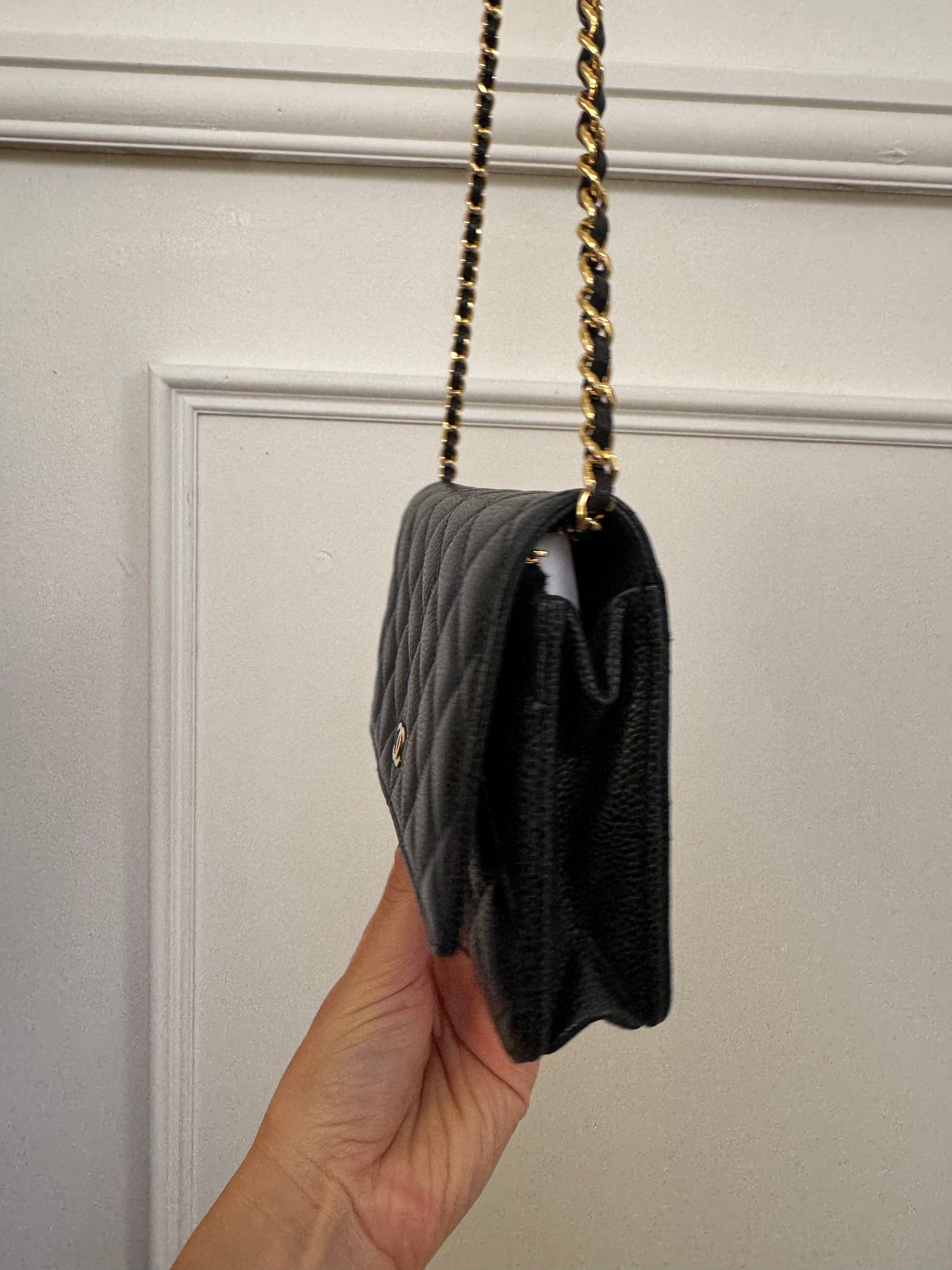 Chanel Black Caviar Leather Wallet On Chain