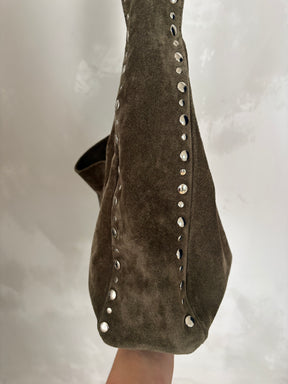 gimaguas Khaki Suede Studded Shoulder Maxi Franca Bag