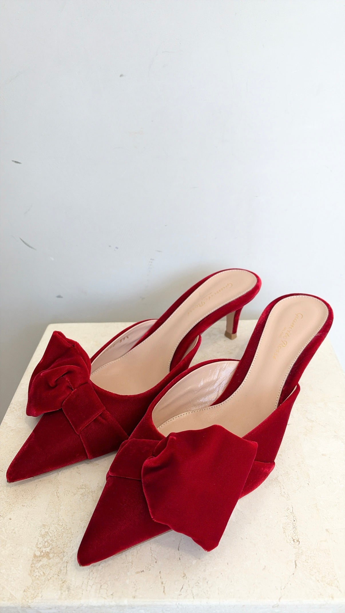 Gianvito Rossi 55 Bow Details Velvet Mules In Red, 39.5