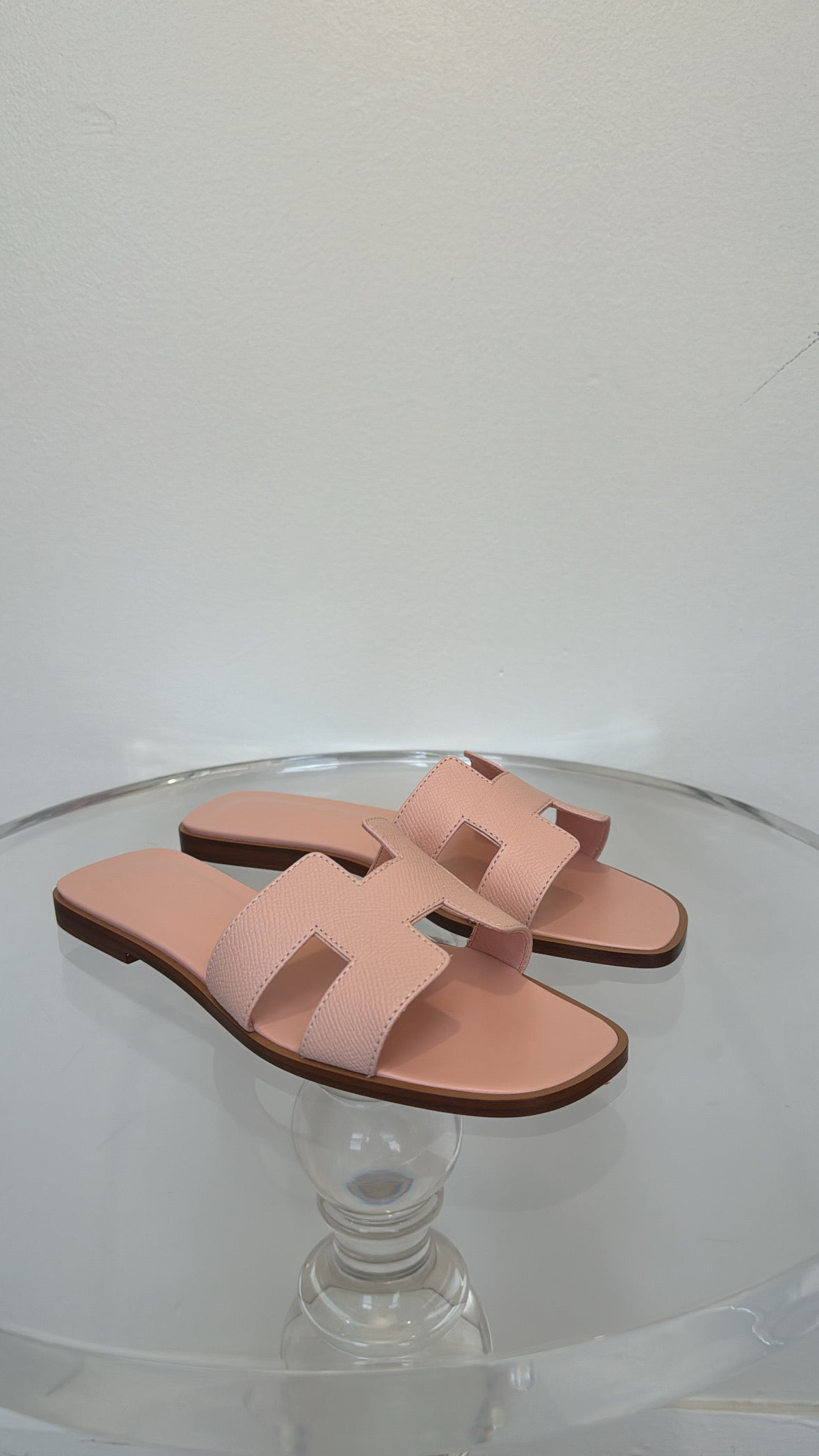 Hermès Rose Pale Epsom Leather Oran Slides, 37.5