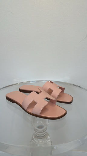 Hermès Rose Pale Epsom Leather Oran Slides, 37.5