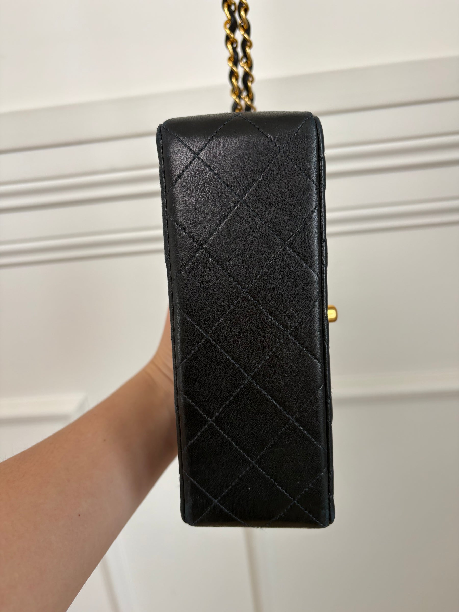 Chanel Vintage Black Lambskin Mini Square Flap Bag Gold HW