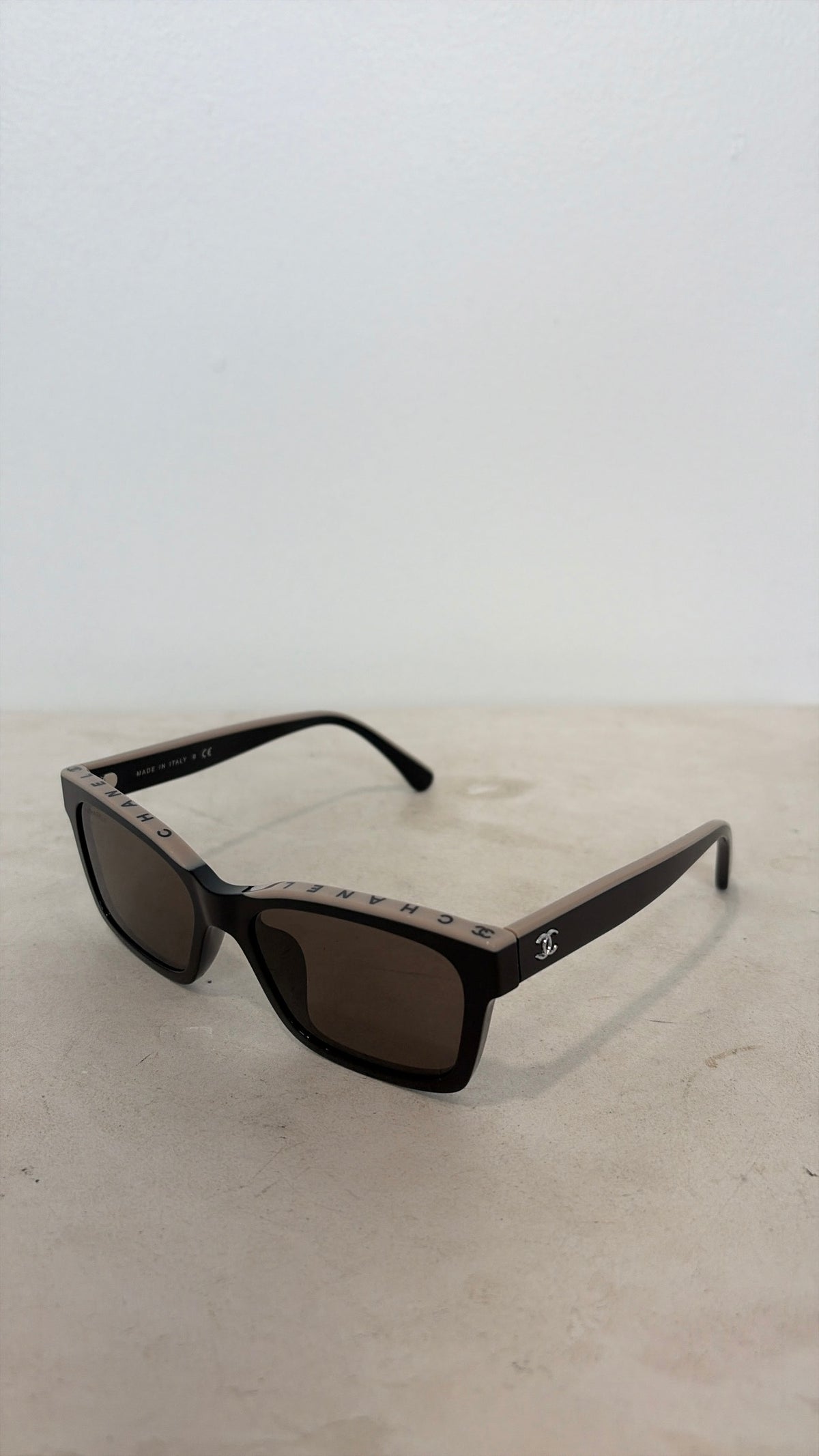 Chanel Black and Beige Logo Top Wayfarer Sunglasses